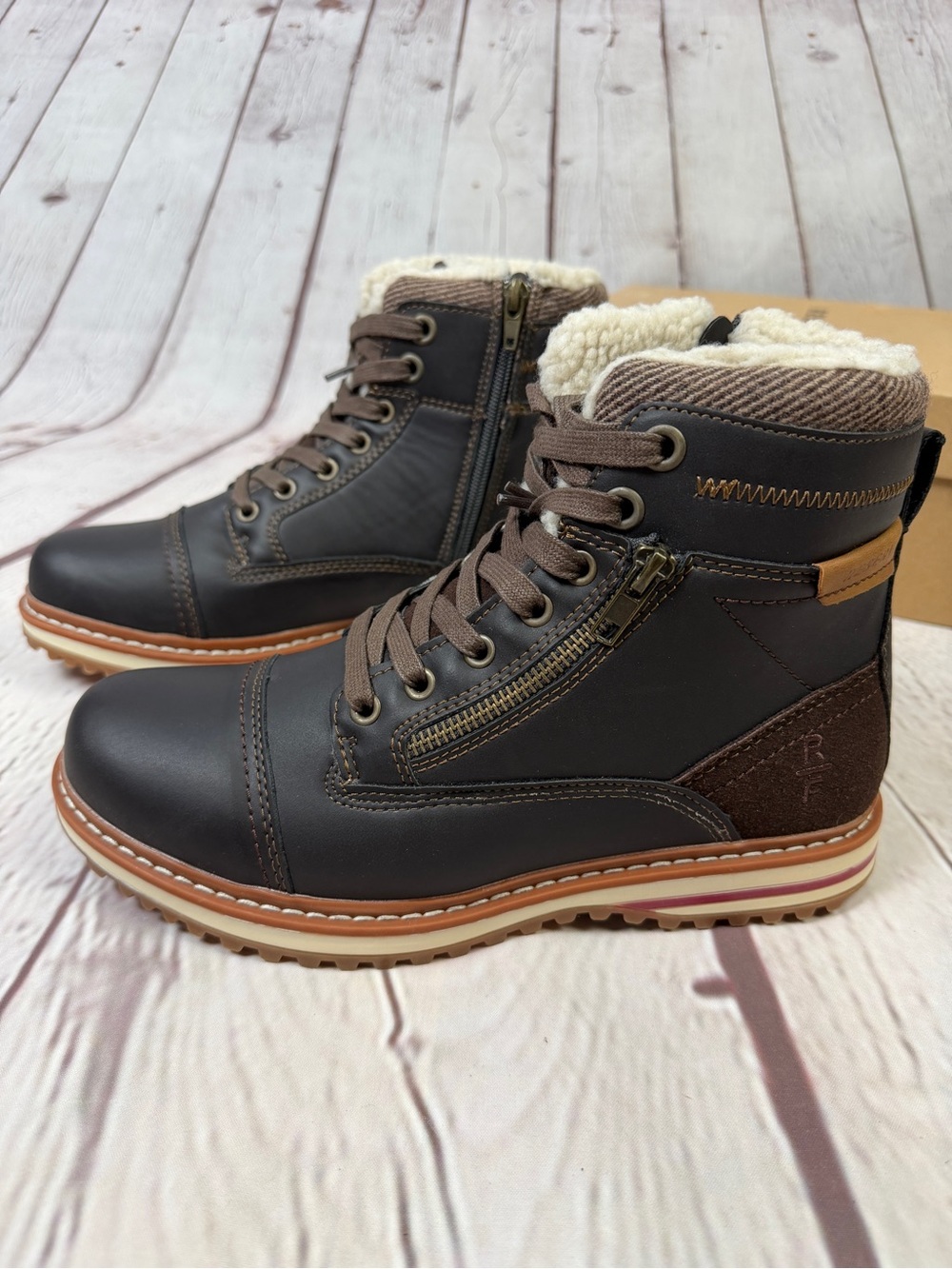 RESERVED FOOTWEAR Gordon men's NEW brown zipper lace warm lined boots, size 7.5 - Picture 7 of 15